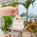 Light brown and white plush hamster keychain with metal bead chain for bag decoration - Silver Ball Chain / Brown