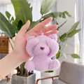 Close-up of a soft light purple teddy bear plush pendant with a silver metal ball chain - About 11cm / Plain Chain / Purple