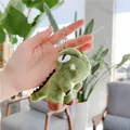 Cute green plush T-Rex keychain with soft texture and silver metal bead chain - Plain Chain / Dark Green / 11cm