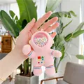 Detailansicht eines rosa Plüsch-Astronauten-Schlüsselanhängers mit Perlen und Stickerei - Rosa Normale Kette