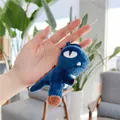 Dark blue plush dinosaur keychain with metal ball chain held in hand for scale - Plain Chain / Dark Blue / 11cm