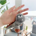 Cute grey plush dinosaur keychain with soft fur and metal bead chain for bags - Plain Chain / Gray / 11cm