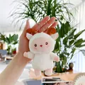Close-up of cute plush lamb keychain with brown horns and metal bead chain for girls - White Regular Chain