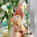 Plush brown dinosaur keychain with soft fur and gold metal clasp for bags and gifts - Gold Clasp / Tan / 11cm