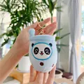 Detail van een lichtblauwe pluche panda melkthee sleutelhanger met gouden clip - Gouden Sluiting / Blauw / 11cm
