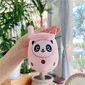 Pink panda milk tea plush keychain with soft texture and metal clip for bags - Plain Chain / Pink / 11cm