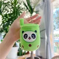 Groene panda bubble tea pluche sleutelhanger met borduursel en metalen ring - Eenvoudige Ketting / Groen / 11cm