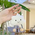 Cute white plush cloud keychain with striped legs and a smiling face for bags - Brown Legs Gold Clasp Pendant / 11cm Width x 9cm Height / White