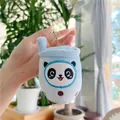 Blue panda milk tea plush charm with silver metal keychain and cute embroidery - Plain Chain / Blue / 11cm