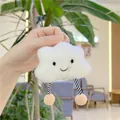 Cute white cloud plush keychain with embroidered smiling face and striped legs - Brown Legs Ball Chain Pendant / 11cm Width x 9cm Height / White