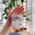Cute penguin plush keychain wearing a light purple bear-ear hood with silver metal clip - Plain Chain / Purple / 10cm