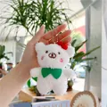 White plush bear keychain with green bow and red pom-poms on a metal bead chain - Little Bear (Normal Chain) / White / Approx. 12cm
