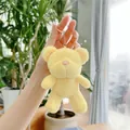 Close-up of yellow teddy bear plush keychain with soft fur and pink nose detail - Plain Chain / Yellow / 13cm