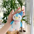 Cute sky blue penguin plush keychain with pink polka dot scarf and knit hat accessory - Plain Chain / Blue