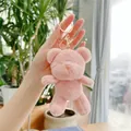 Close-up of a pink plush teddy bear keychain with soft fur and golden metal lobster clasp - Gold Clasp / Pink / 13cm