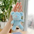 Close-up of a light blue plush teddy bear keychain with a golden metal clasp and soft fur - Gold Clasp / Blue / 13cm