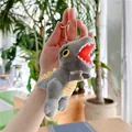 Close-up of grey and yellow plush dinosaur keychain with silver metal ring - Plain Chain / Gray / 16cm