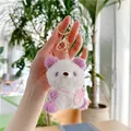 Pluche witte beer sleutelhanger met paarse pootjes en een schattig roze konijntasje eraan - Paarse Panda Gouden Haak