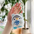 Mini plush penguin keychain in blue ice cream outfit with golden metal lobster clasp - 10cm / Blue Lollipop (Gold Clasp)