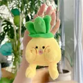 Cute pineapple plush keychain with yellow body and green leaves on a metal keyring - Gold Clasp / Yellow