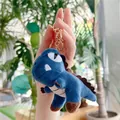 Close-up of blue plush dinosaur keychain with golden metal clasp and soft fur detail - Dark Blue (Gold Clasp) / 11cm