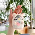 Cute penguin plush keychain wearing a pink animal hoodie with a small ice cream charm - 10cm / Pink Ice Cream (Silver Chain)