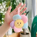 Portachiavi girasole colorato in peluche con viso sorridente e anello in metallo - Gancio ad Anello in Metallo / Rosa