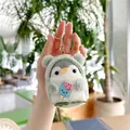 Cute penguin plush keychain in light green hooded coat with blue ice cream charm - 10cm / Green Ice Cream (Silver Chain)