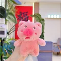 Cute pink plush pig keychain with embroidered details and soft furry texture - Large Hanging Pig with Chain / 10-13cm