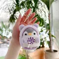 Plush penguin keychain in purple bear hoodie holding a lollipop with silver ring - 10cm / Purple Lollipop (Silver Chain)