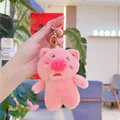 Pink plush pig keychain with grumpy expression and golden metal lobster clasp charm - Large Hanging Pig with Gold Buckle / 10-13cm
