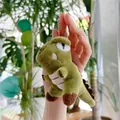 Cute green dinosaur plush keychain with white belly stripes and silver bead chain - Dark Green (Silver Bead Chain) / 11cm