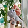 Gray plush dinosaur keychain with soft texture and white eyes for bag decoration - Gray (Silver Bead Chain) / 11cm
