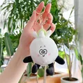 Cute white plush garlic keychain with golden metal hook and embroidery details - Gold Clasp