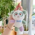 Cute panda plush keychain with pastel lavender and green limbs and blue plaid bow tie - Bead Chain Style / Green / 13cm