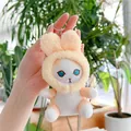 Close-up of cute plush bunny-eared kitten keychain with metal ring and soft texture - Plain Chain / Yellow