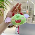 Porte-clés monstre vert en peluche avec ailes roses et anneau métallique doré - Fermoir Doré / Vert