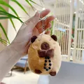 Macro detail of plush capybara keychain with prayer beads and soft brown fur texture - Prayer Beads Style (Silver Chain)