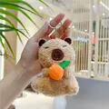 Macro shot of cute Capybara plush keychain holding an orange with soft brown fur texture - Holding Orange Style (Silver Chain)