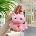 Detail of pink plush bat keychain with embroidered devil heart and silver metal clip - Pink (Ball Chain)
