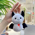 Close-up of cute grey bat plush keychain with black wings and metal lobster clasp detail - Gray (Regular Chain)