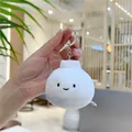 Macro detail of cute white plush bun keychain with silver metal ring and soft fur texture - Bun (Silver Chain)