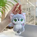 Close-up of a plush fox keychain held in hand showing the soft fur and golden metal clasp - Wolf Style with Gold Hook / Gray / 10cm