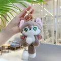 Detail of cute plush fox keychain with green eyes and golden lobster clasp closure - Fox Style with Gold Hook / Brown / 10cm