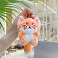 Close-up of cute plush fox keychain with orange fur and delicate embroidered details - Fox Style with Chain / Orange / 10cm