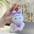Close-up of a plush rabbit keychain in purple hoodie with golden metal hook detail - Purple With Gold Clasp / 12cm