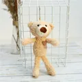 Light brown curly plush teddy bear keychain with a red heart and silver bead chain - Teddy Bear (053222) / Normal Chain Pink Heart / Approx 20cm Height