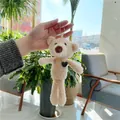Plush teddy bear charm in light brown curly fleece with a black heart detail and bead chain - Teddy Bear (053222) / Normal Chain Green Heart / Approx 20cm Height