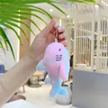 Cute gradient rainbow shark plush keychain with soft fur and metal bead chain - Pink (Ball Chain) / 13cm Length