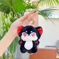 Plush black and white cat keychain with red heart eyes and a golden lobster clasp - Cat Style with Gold Hook / Black / 10cm